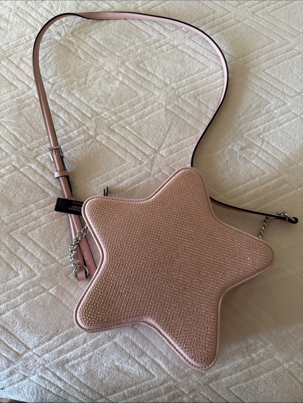 Victoria's Secret Rhinestone Pink Star-Shape Crossbody with Chain Detail.